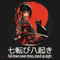 Japanese Samurai Girl With Sword And Kawaii Anime Black Cat Women's Tank Top thumb 5