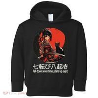 Japanese Samurai Girl With Sword And Kawaii Anime Black Cat Toddler Hoodie thumb 0