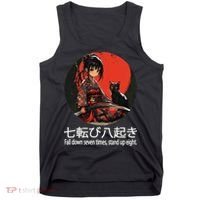 Japanese Samurai Girl With Sword And Kawaii Anime Black Cat Tank Top thumb 0
