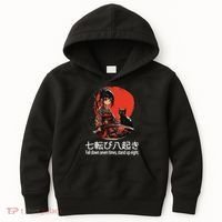 Japanese Samurai Girl With Sword And Kawaii Anime Black Cat Kids Hoodie thumb 0
