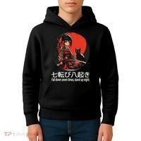 Japanese Samurai Girl With Sword And Kawaii Anime Black Cat Kids Hoodie thumb 4