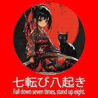 Japanese Samurai Girl With Sword And Kawaii Anime Black Cat Santa Hat thumb 1