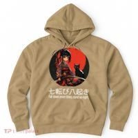 Japanese Samurai Girl With Sword And Kawaii Anime Black Cat Hoodie thumb 0