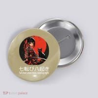 Japanese Samurai Girl With Sword And Kawaii Anime Black Cat Button thumb 0