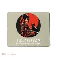 Japanese Samurai Girl With Sword And Kawaii Anime Black Cat Mousepad thumb 0
