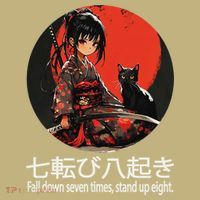 Japanese Samurai Girl With Sword And Kawaii Anime Black Cat Mousepad thumb 1