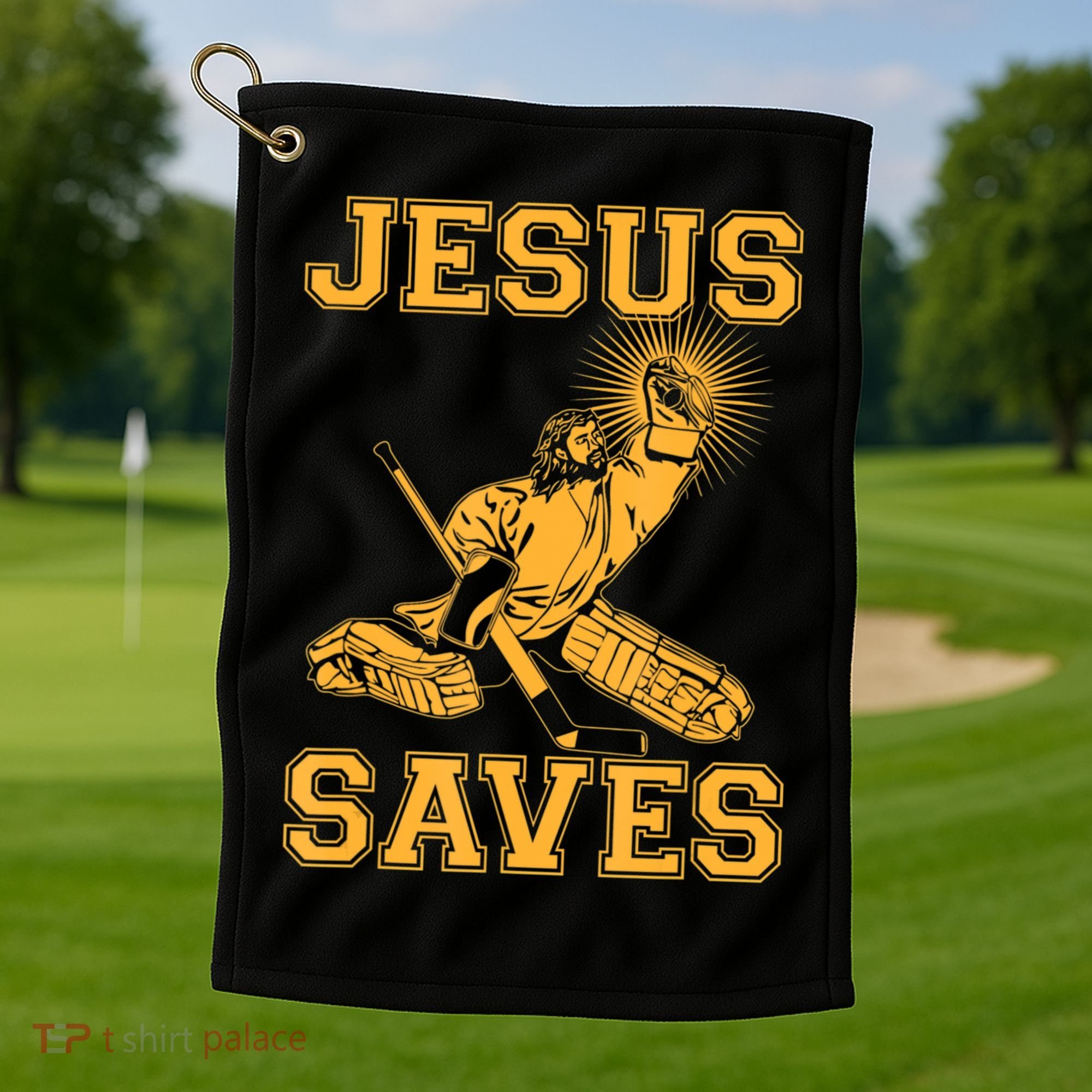 Jesus Saves Hockey Golf Towel