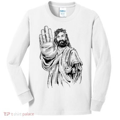 Jesus Stop Hand Sign Kids Long Sleeve Shirt