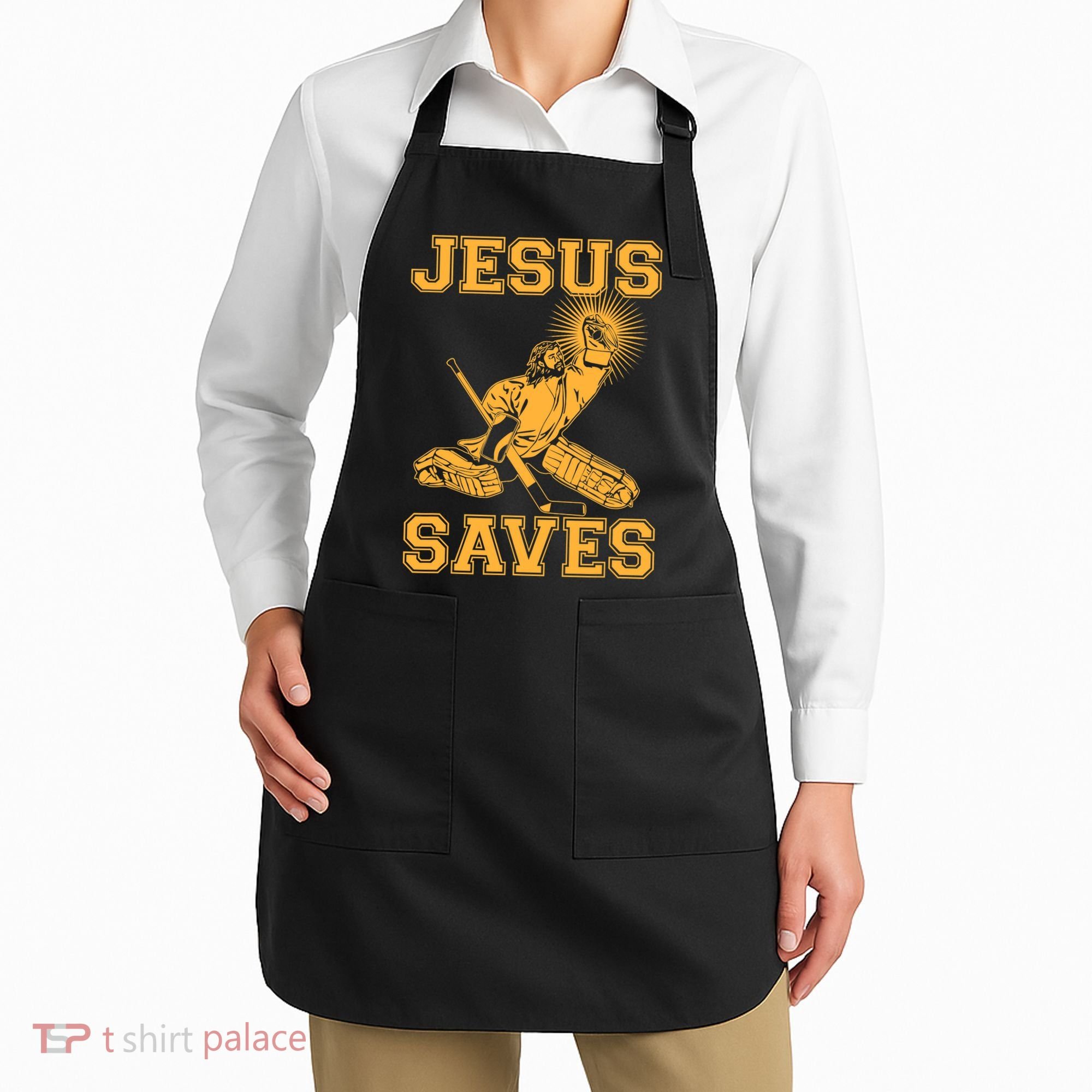 Jesus Saves Hockey Apron