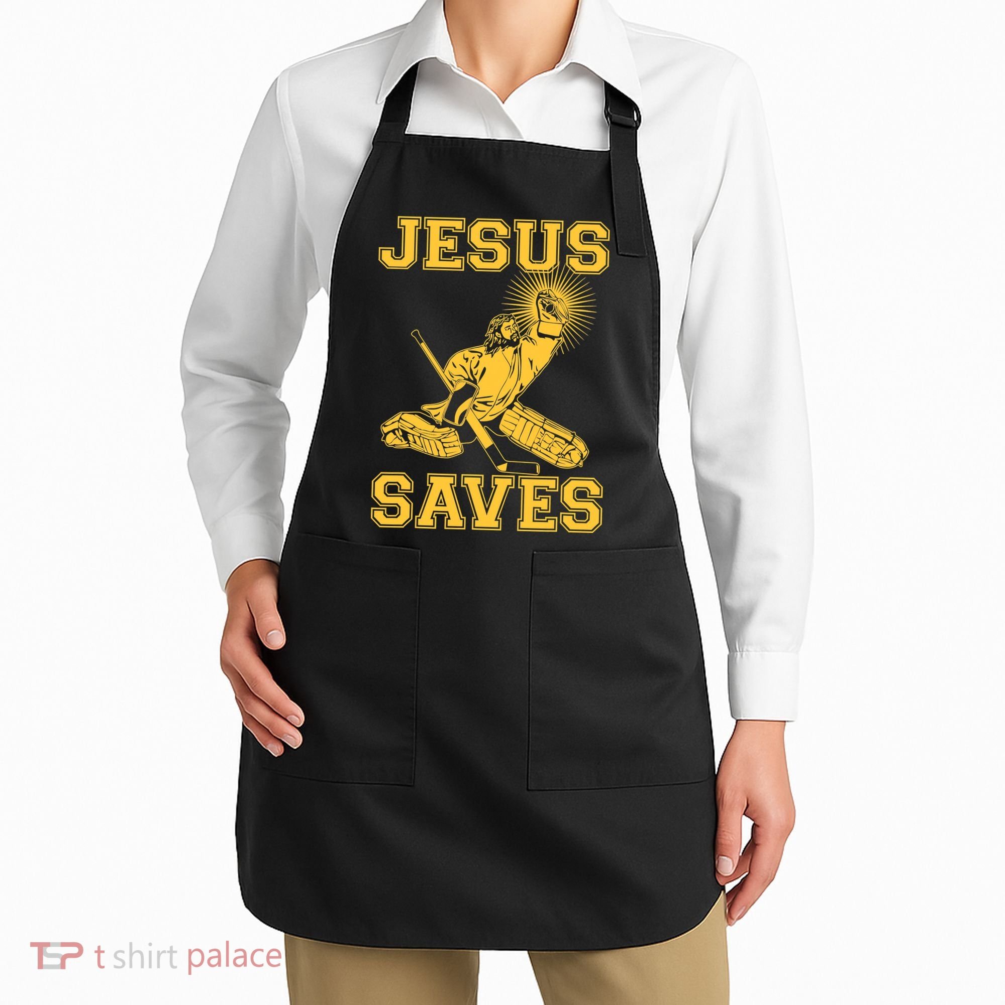 Jesus Saves Hockey Apron