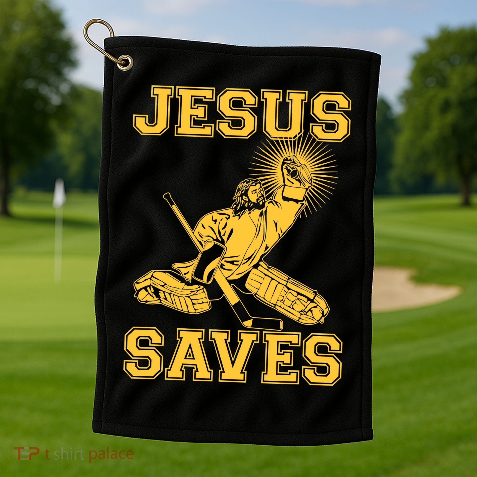 Jesus Saves Hockey Golf Towel
