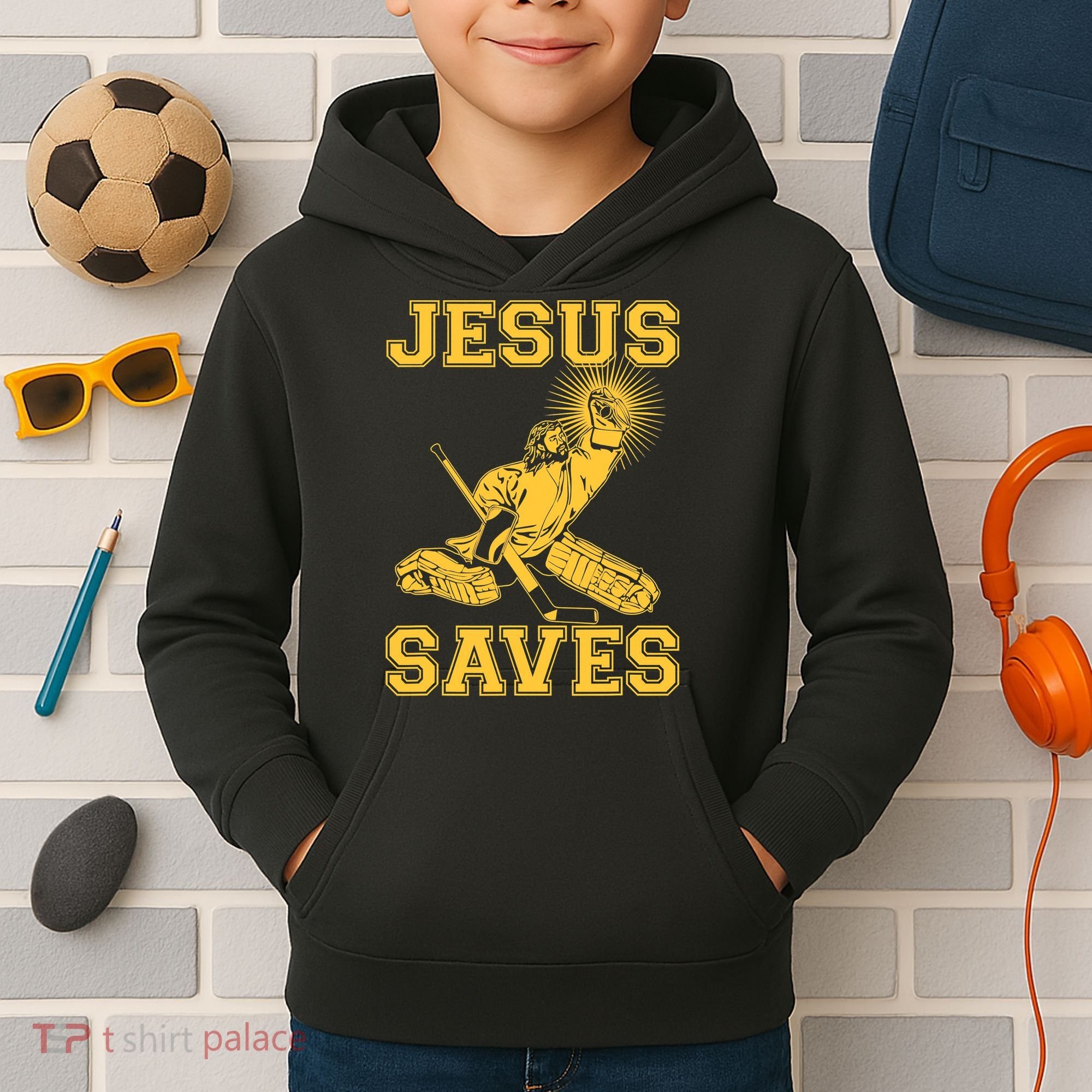 Jesus Saves Hockey Kids Hoodie