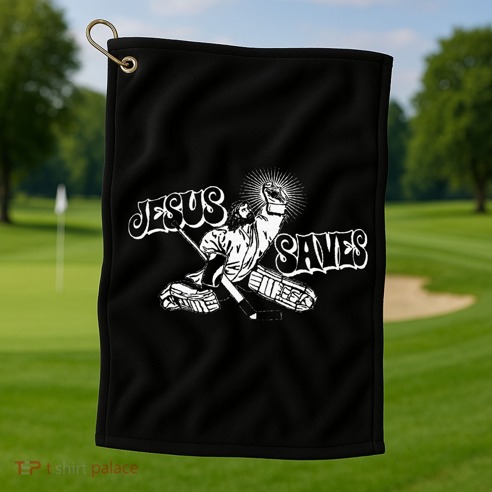 Jesus Saves Ice Hockey Golf Towel