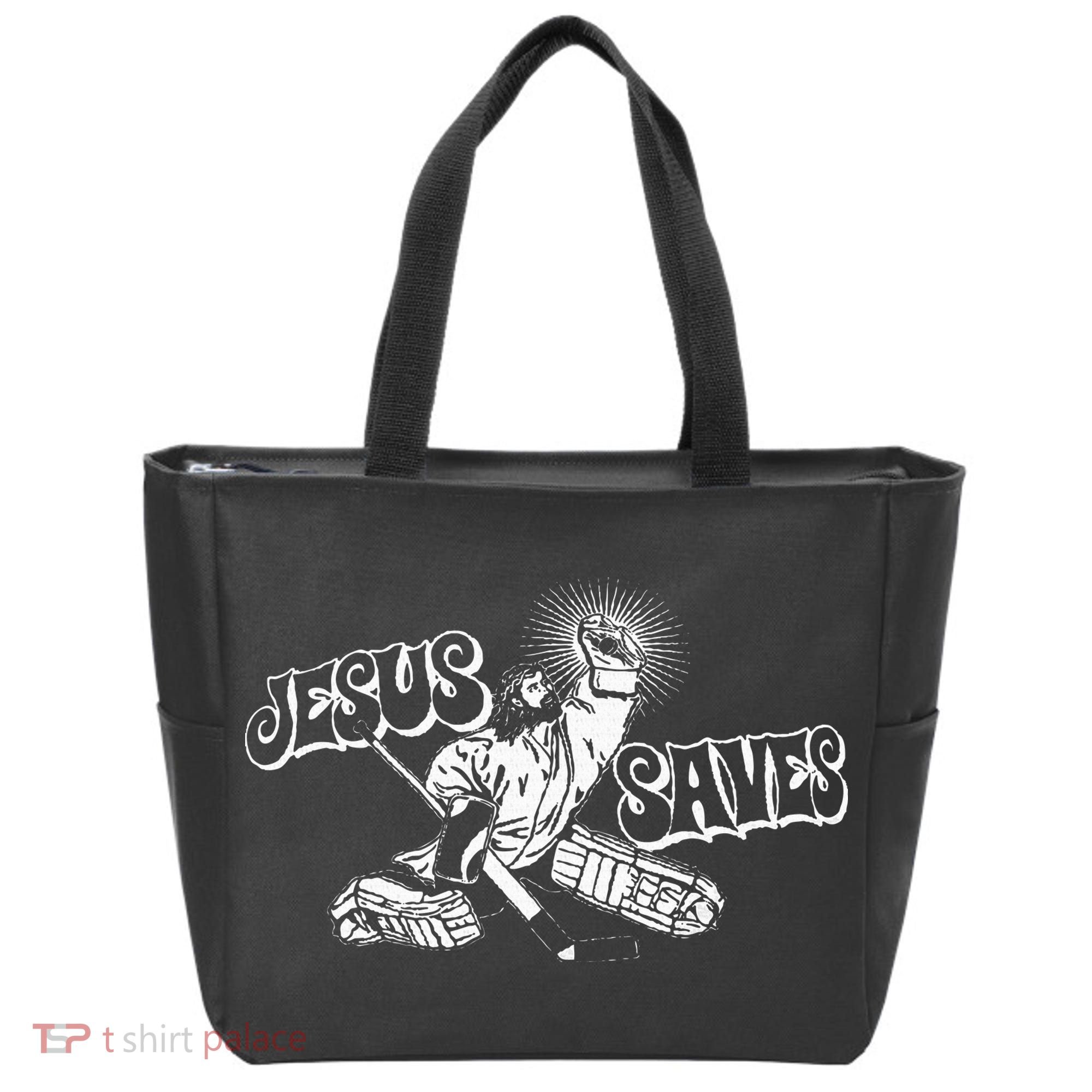 Jesus Saves Ice Hockey Tote Bag
