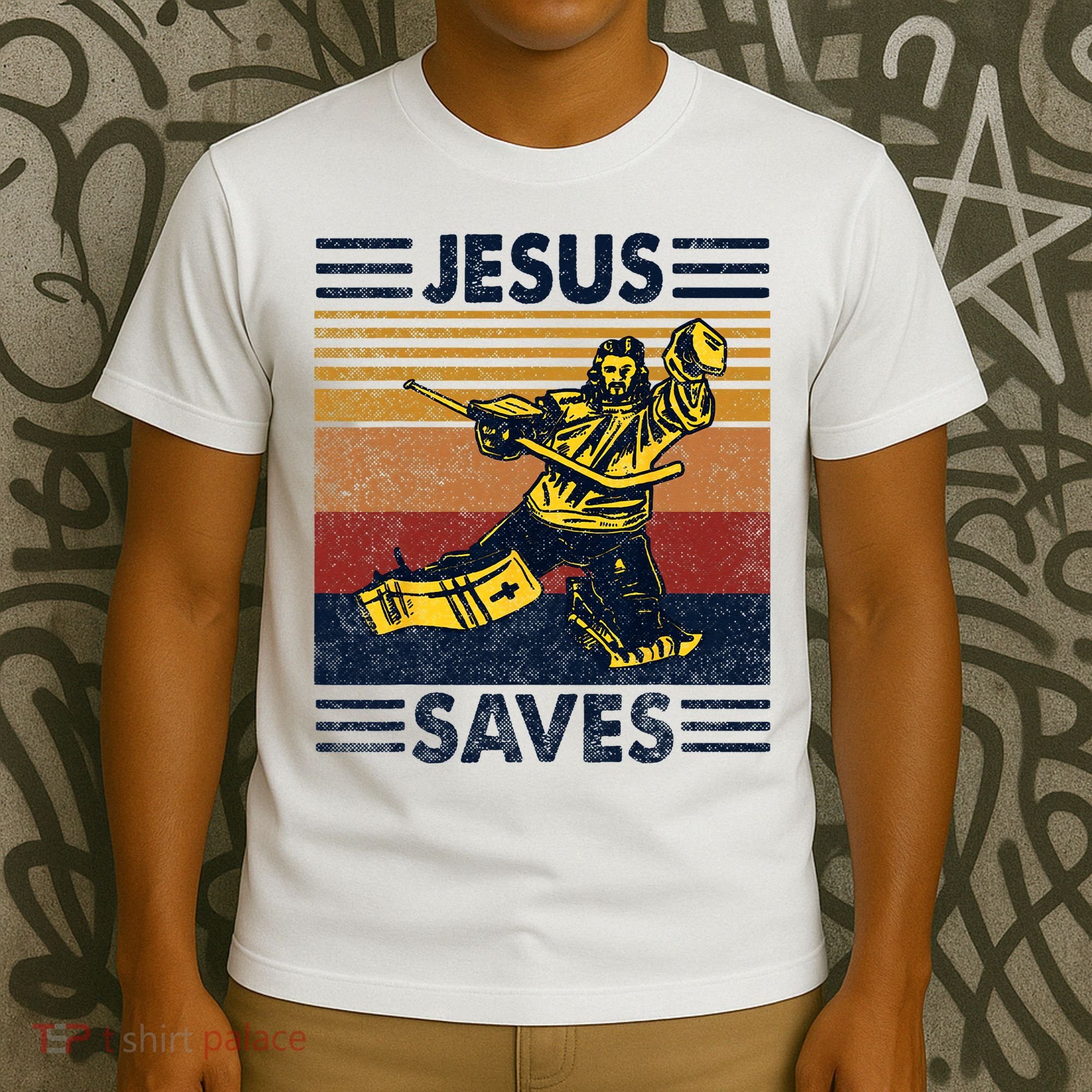 Jesus Saves Ice Hockey Goalie Sport Religious Christian Gift T-Shirt