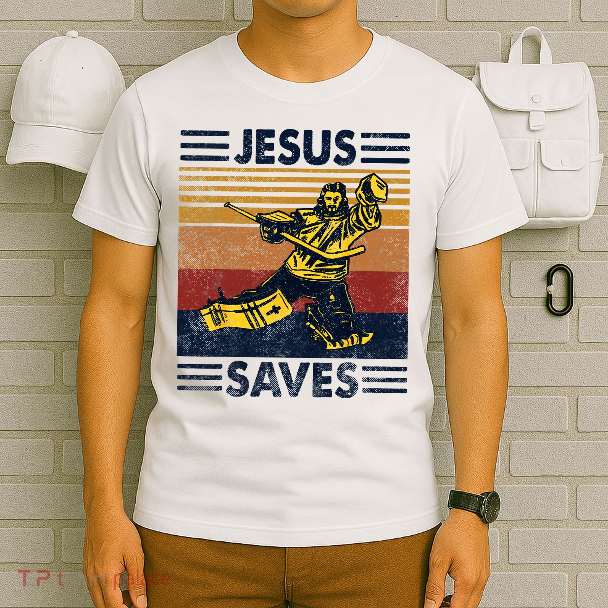 Jesus Saves Ice Hockey Goalie Sport Religious Christian Gift T-Shirt
