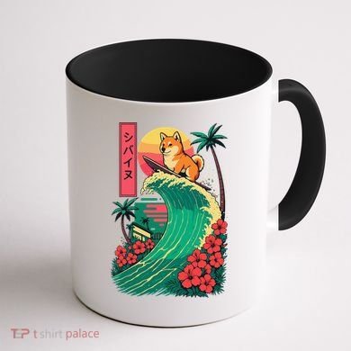 Japanese Shiba Inu Surfing Wave Great Wave Japan Gift Coffee Mug back