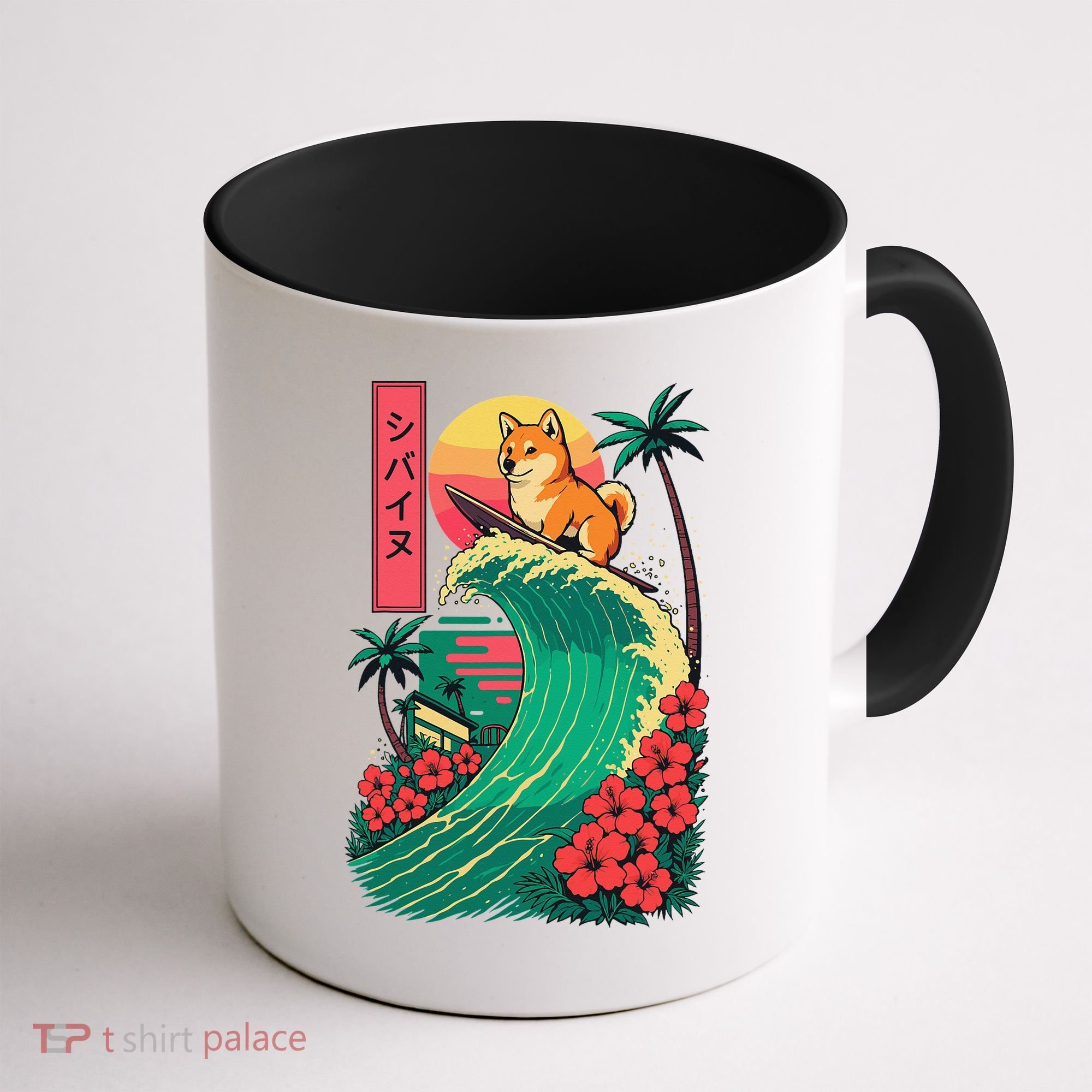 Japanese Shiba Inu Surfing Wave Great Wave Japan Gift Coffee Mug
