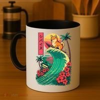 Japanese Shiba Inu Surfing Wave Great Wave Japan Gift Coffee Mug thumb 4