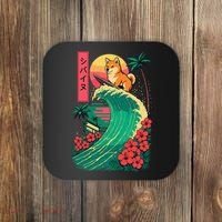 Japanese Shiba Inu Surfing Wave Great Wave Japan Gift Coaster thumb 0