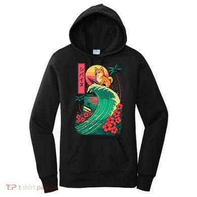 Japanese Shiba Inu Surfing Wave Great Wave Japan Gift Women's Hoodie