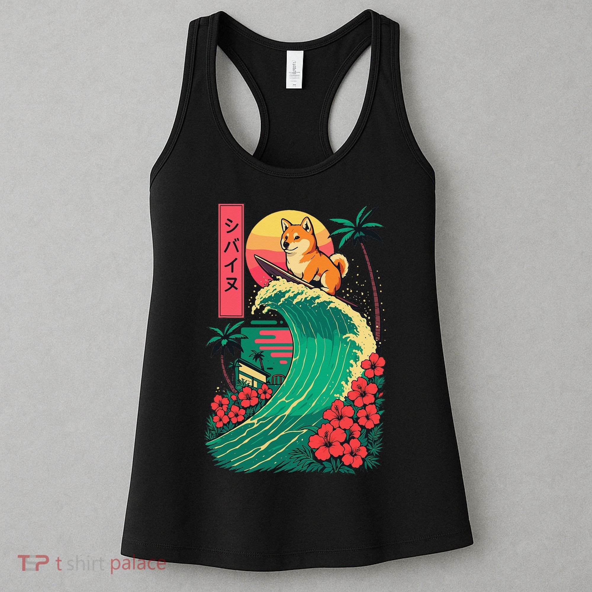 Japanese Shiba Inu Surfing Wave Great Wave Japan Gift Women's Tank Top