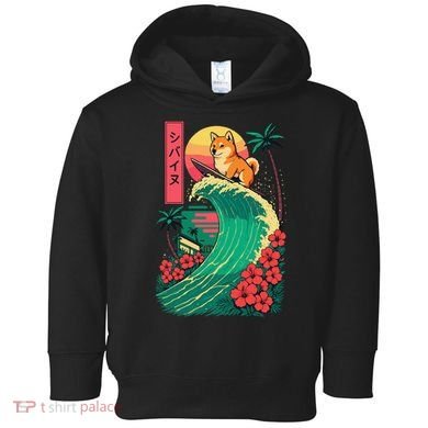 Japanese Shiba Inu Surfing Wave Great Wave Japan Gift Toddler Hoodie