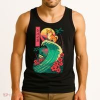 Japanese Shiba Inu Surfing Wave Great Wave Japan Gift Tank Top thumb 3