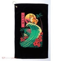 Japanese Shiba Inu Surfing Wave Great Wave Japan Gift Golf Towel thumb 0