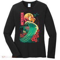 Japanese Shiba Inu Surfing Wave Great Wave Japan Gift Women's Long Sleeve Shirt thumb 0