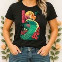 Japanese Shiba Inu Surfing Wave Great Wave Japan Gift Women's T-Shirt thumb 2