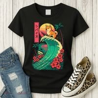 Japanese Shiba Inu Surfing Wave Great Wave Japan Gift Women's T-Shirt thumb 3