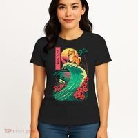Japanese Shiba Inu Surfing Wave Great Wave Japan Gift Women's T-Shirt thumb 4