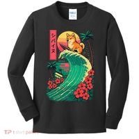 Japanese Shiba Inu Surfing Wave Great Wave Japan Gift Kids Long Sleeve Shirt thumb 0
