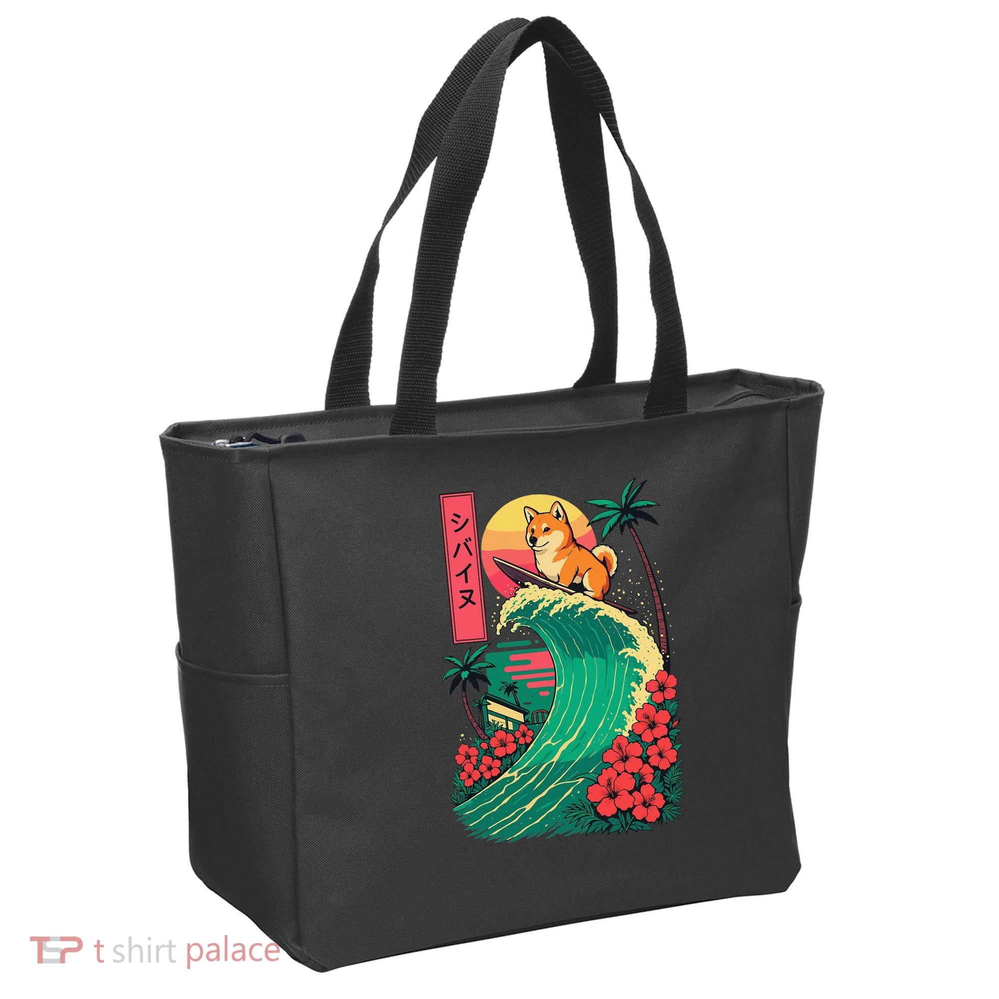 Japanese Shiba Inu Surfing Wave Great Wave Japan Gift Tote Bag