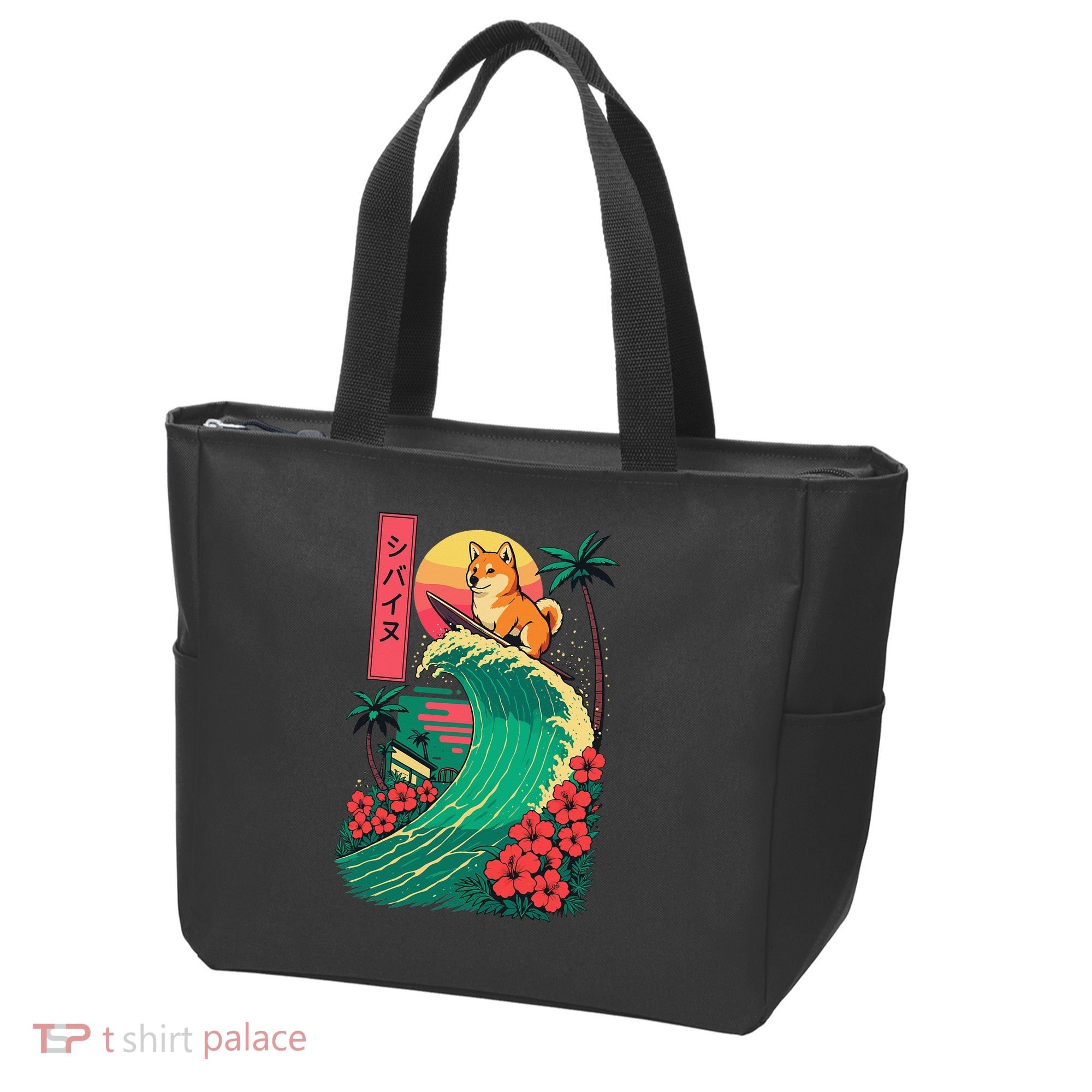 Japanese Shiba Inu Surfing Wave Great Wave Japan Gift Tote Bag