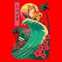 Japanese Shiba Inu Surfing Wave Great Wave Japan Gift Santa Hat thumb 1