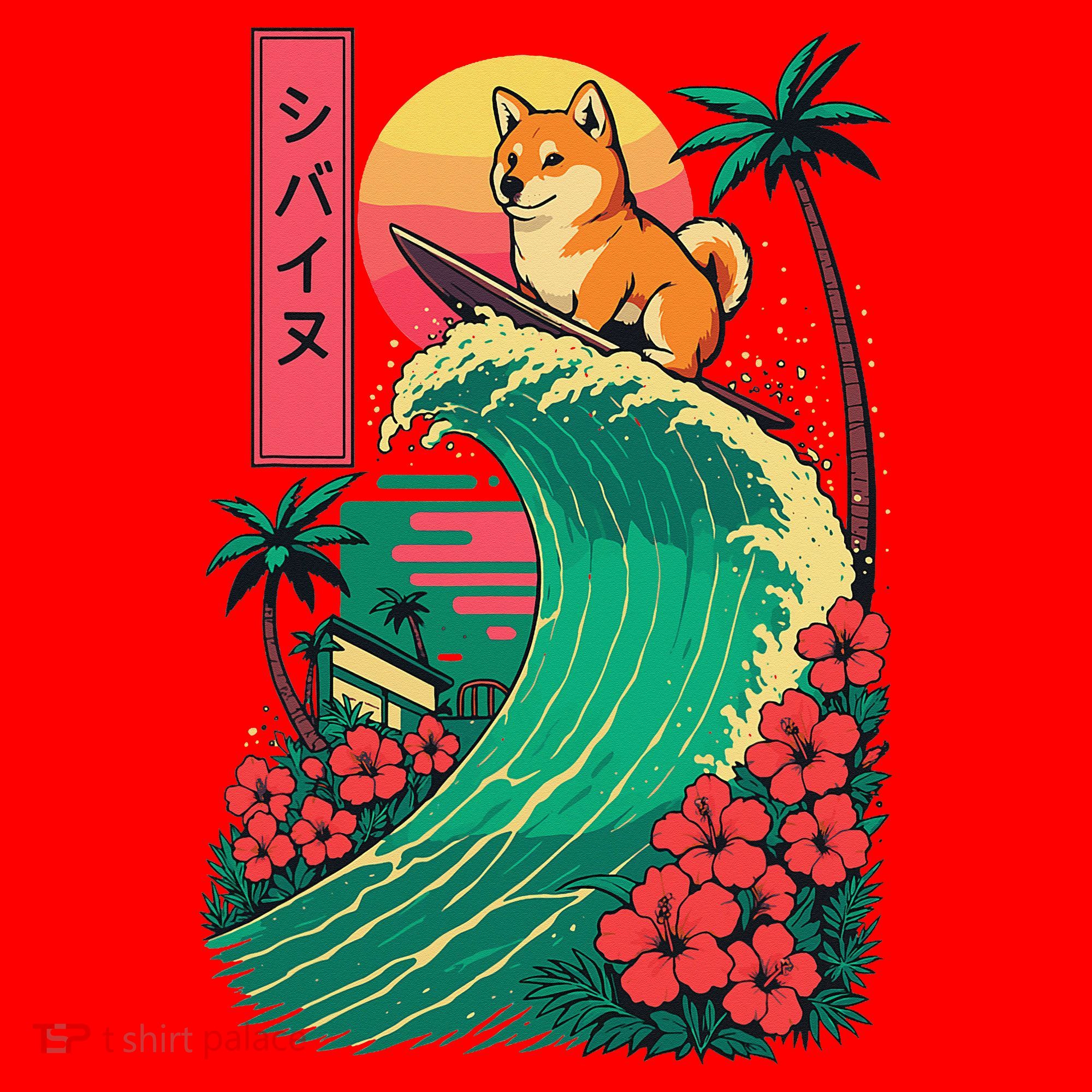 Japanese Shiba Inu Surfing Wave Great Wave Japan Gift Santa Hat