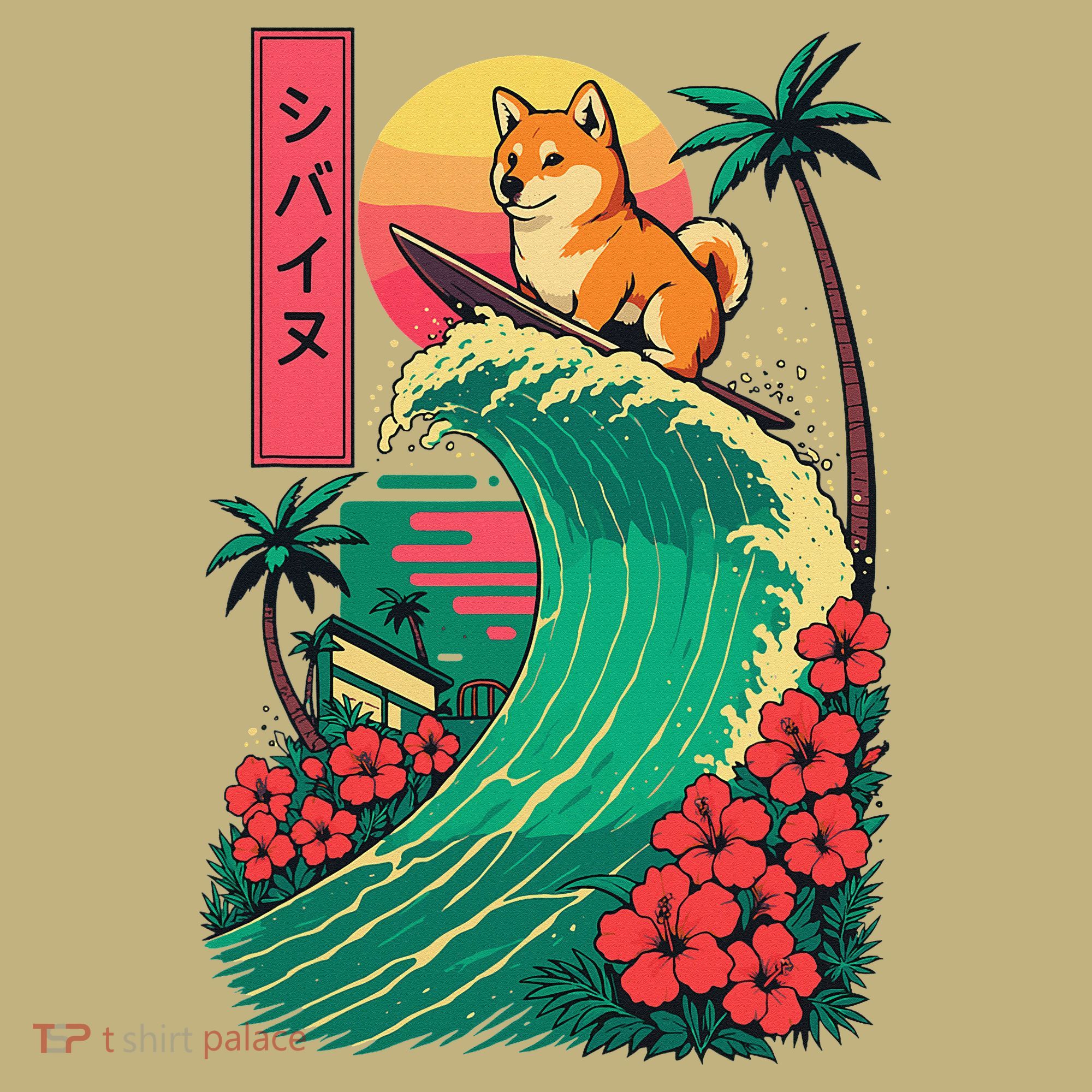 Japanese Shiba Inu Surfing Wave Great Wave Japan Gift Sweatshirt