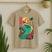 Japanese Shiba Inu Surfing Wave Great Wave Japan Gift T-Shirt thumb 2