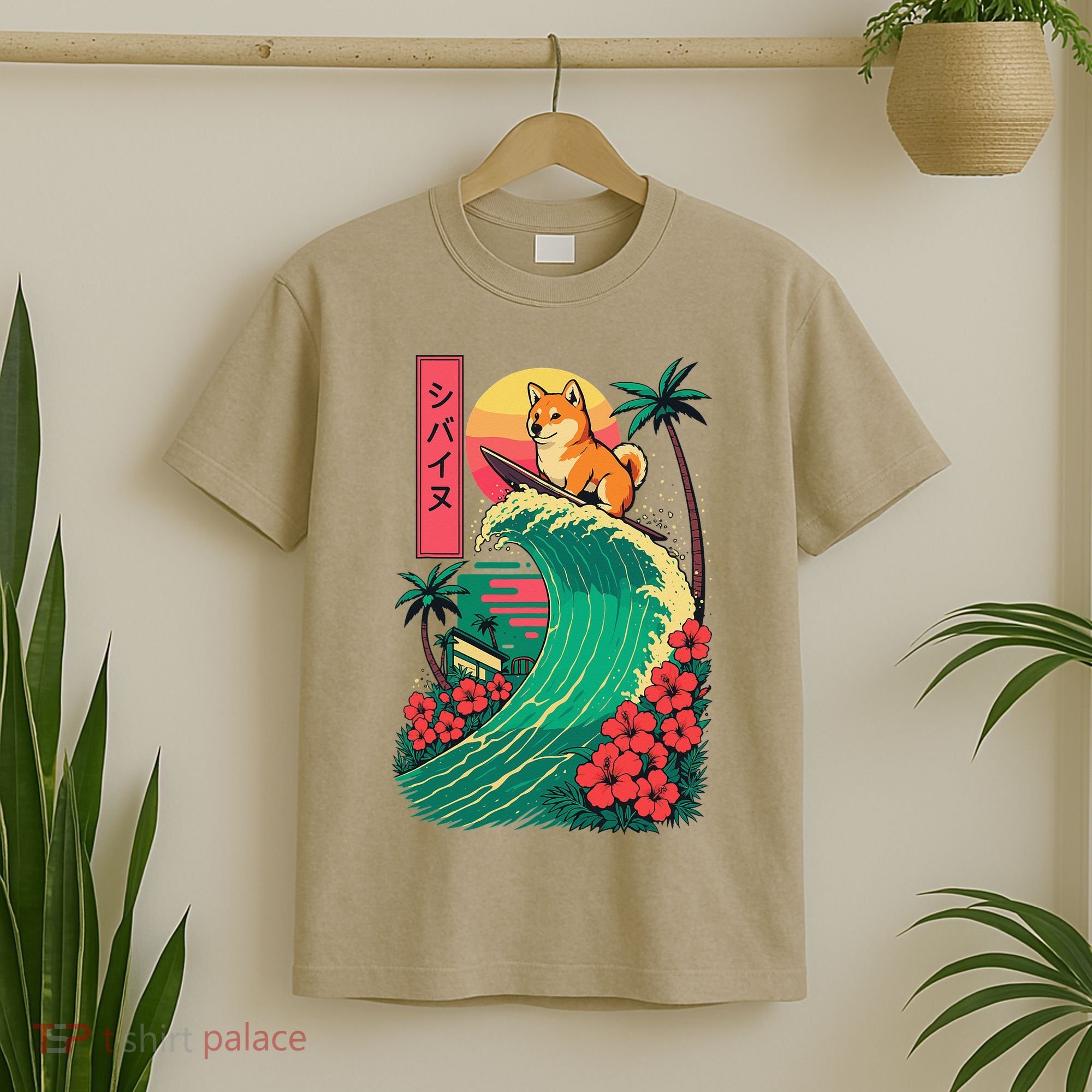 Japanese Shiba Inu Surfing Wave Great Wave Japan Gift T-Shirt