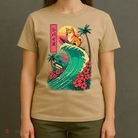 Japanese Shiba Inu Surfing Wave Great Wave Japan Gift T-Shirt thumb 4