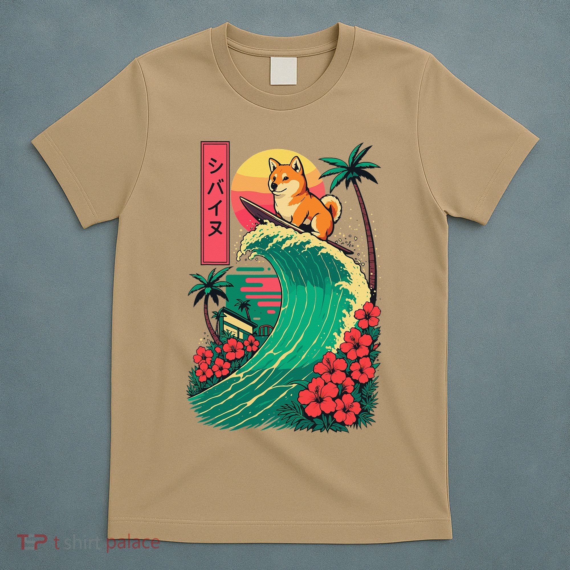Japanese Shiba Inu Surfing Wave Great Wave Japan Gift T-Shirt