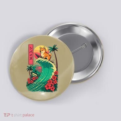 Japanese Shiba Inu Surfing Wave Great Wave Japan Gift Button