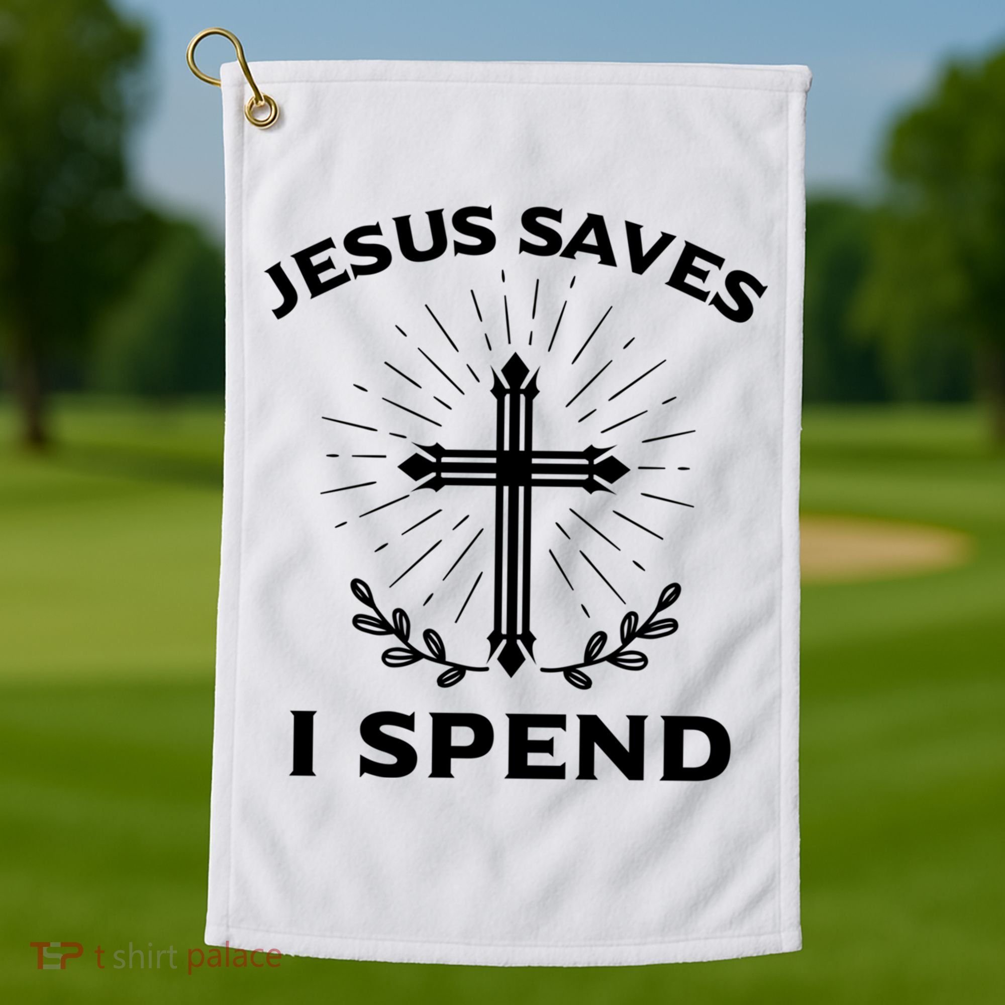 Jesus Saves I Spend Golf Towel