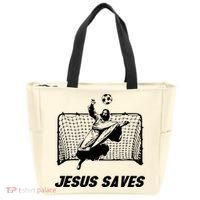 Jesus Saves Jesus Saved Soccer Goal Goalie Tote Bag thumb 0