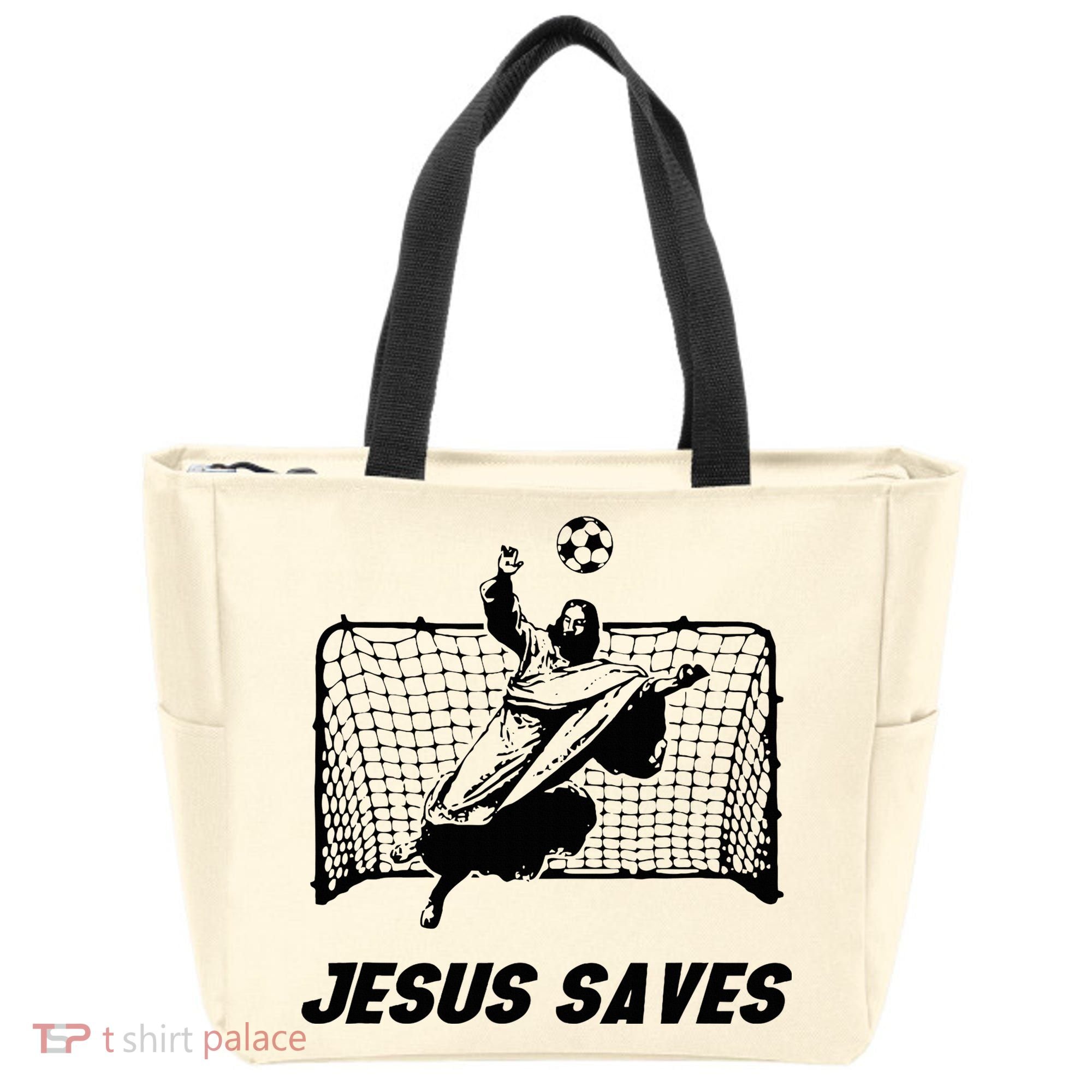 Jesus Saves Jesus Saved Soccer Goal Goalie Tote Bag