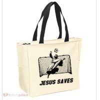 Jesus Saves Jesus Saved Soccer Goal Goalie Tote Bag thumb 2