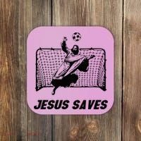 Jesus Saves Jesus Saved Soccer Goal Goalie Coaster thumb 0