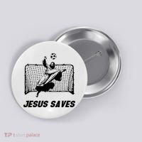 Jesus Saves Jesus Saved Soccer Goal Goalie Button thumb 0
